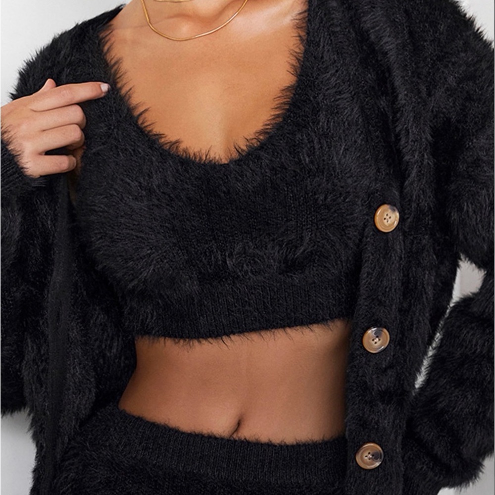 Mistress Rocks Fuzzy Knit Black Crop Tank